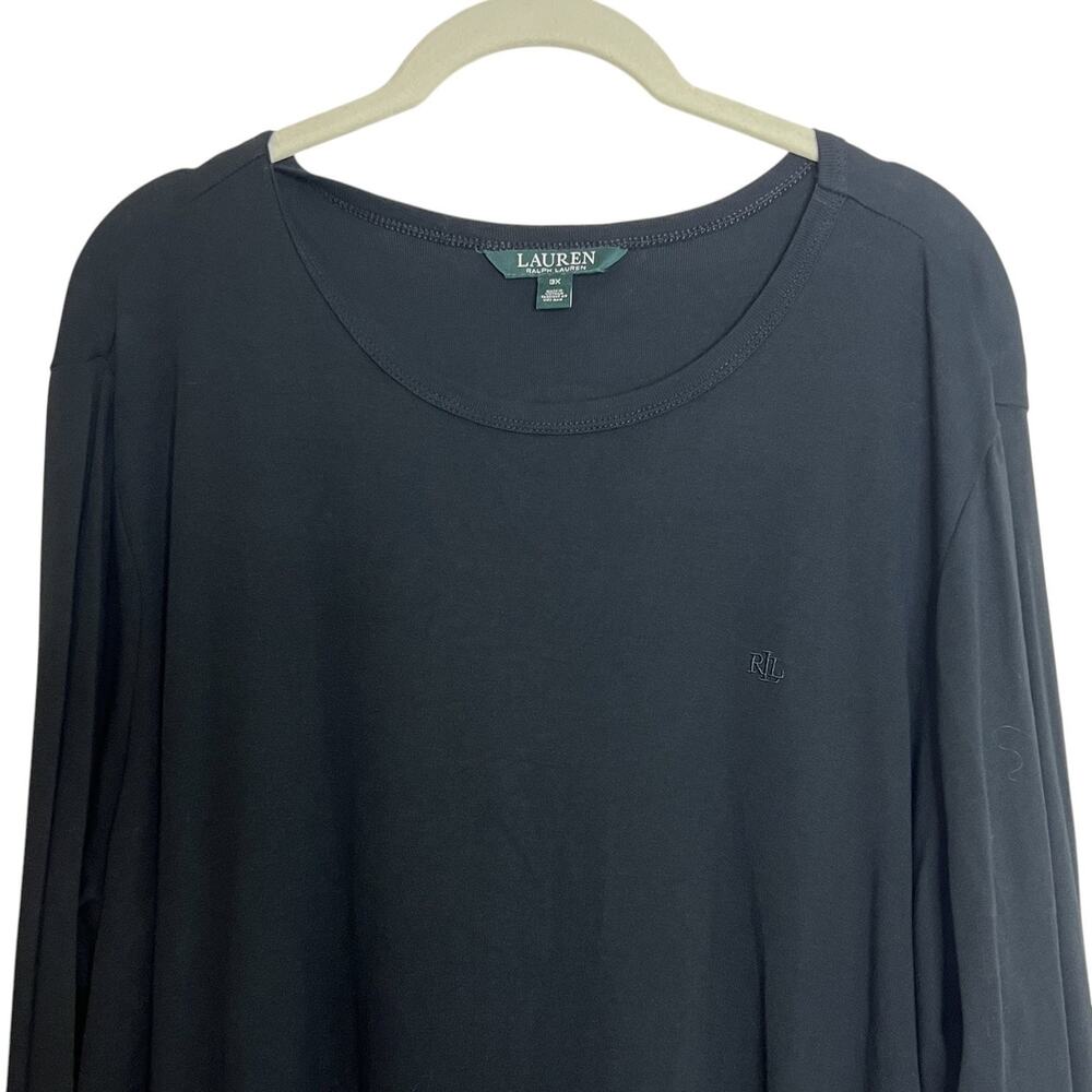 Lauren Ralph Lauren Longline Tee Embroidered Logo 3X Black Long Sleeve